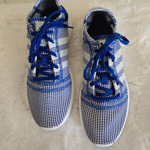 Men's Adidas Blue White Patterned Knit Run Natural Sneakers US 9